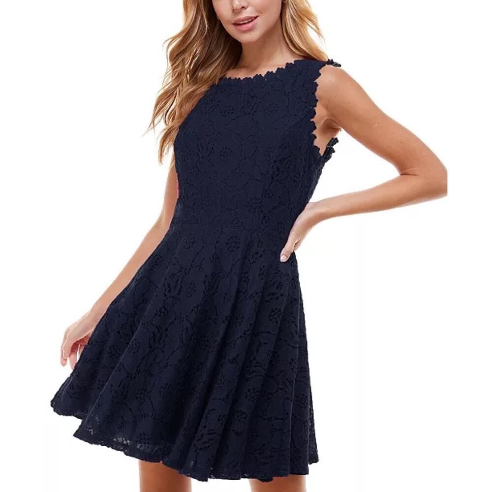 New City Studio Navy Blue Juniors' Lace Fit & Flare Dress Size 1